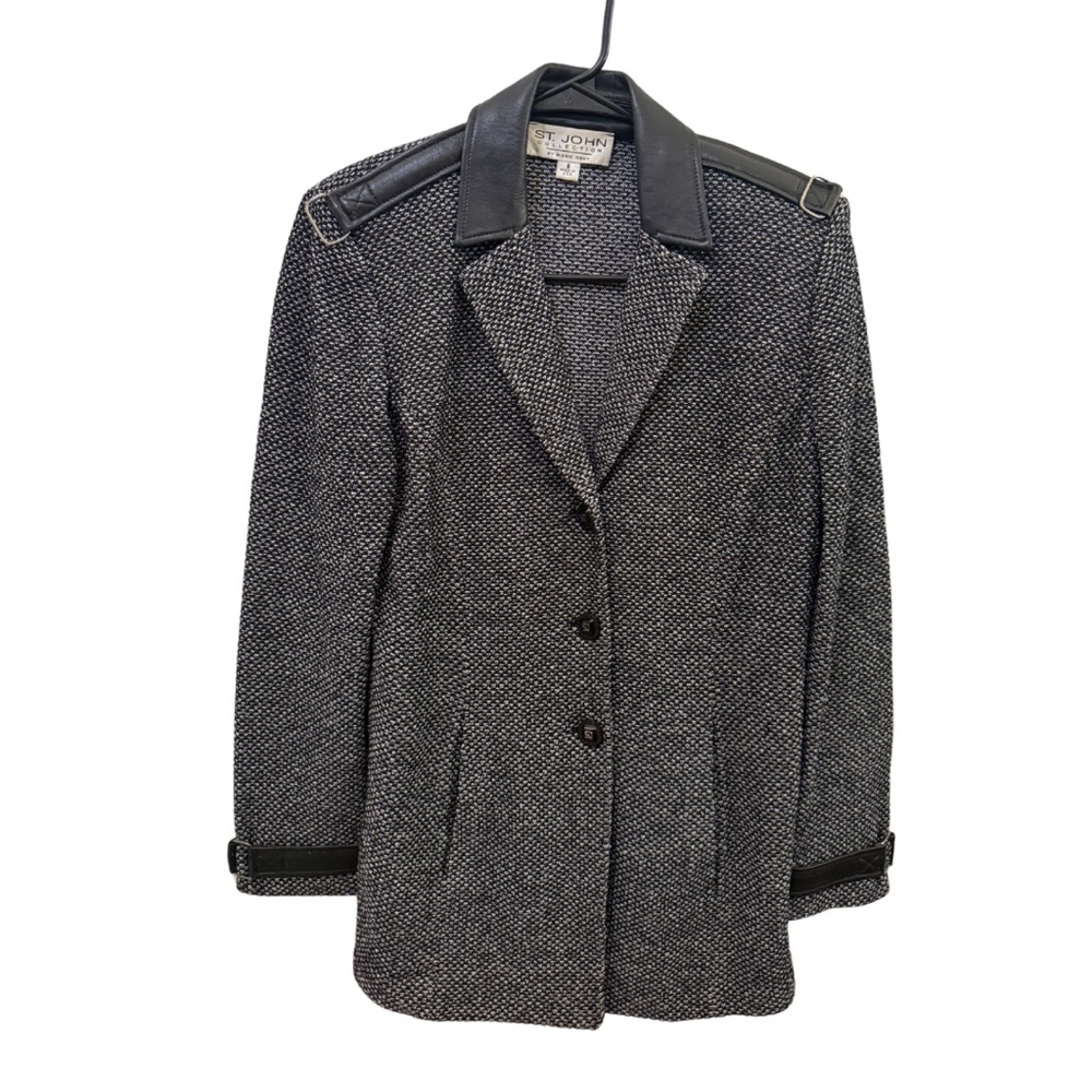 St. John Black and Gray Blazer with Notched Lapels